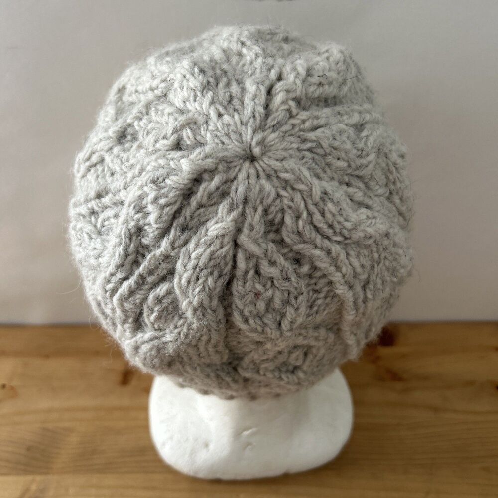 Aran Sweater Market Hat Cream/Grey Cable Knit Wool Knit Fleece Lined Beanie OS - Picture 3 of 8
